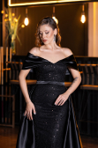 Long Black Beaded Evening Dress ABU5400