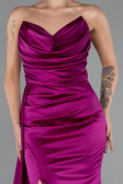 Fuchsia Strapless Side Slit Satin Evening Gown ABU4841