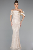 Long Beige Beaded Evening Dress ABU5434