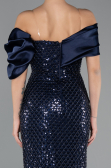 Long Navy Blue Beaded Evening Dress ABU5434