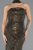 Long Dark Khaki Beaded Evening Dress ABU5438