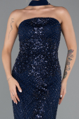 Long Navy Blue Beaded Evening Dress ABU5438