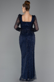 Long Navy Blue Beaded Evening Dress ABU5431