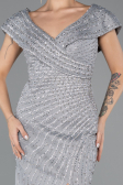 Long Grey Beaded Plus Size Engagement Dress ABU5444