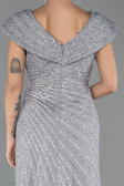 Long Grey Beaded Plus Size Engagement Dress ABU5444