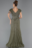 Long Olive Drab Beaded Plus Size Engagement Dress ABU5444