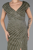 Long Olive Drab Beaded Plus Size Engagement Dress ABU5444