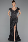 Long Black Beaded Plus Size Engagement Dress ABU5444