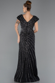 Long Black Beaded Plus Size Engagement Dress ABU5444