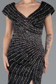 Long Black Beaded Plus Size Engagement Dress ABU5444