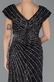 Long Black Beaded Plus Size Engagement Dress ABU5444