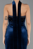 Long Navy Blue Velvet Evening Dress ABU4405