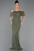 Long Olive Drab Beaded Evening Dress ABU5371