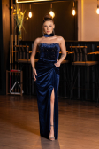 Long Navy Blue Velvet Evening Dress ABU4405