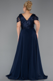Navy Blue Long Plus Size Evening Dress ABU828