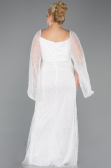 White Long Beaded Plus Size Evening Gown ABU5067