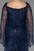 Long Navy Blue Beaded Plus Size Evening Gown ABU5067