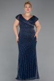 Long Navy Blue Stony Plus Size Evening Dress ABU5439