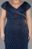Long Navy Blue Stony Plus Size Evening Dress ABU5439