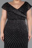 Long Black Stony Plus Size Evening Dress ABU5439