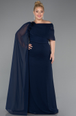 Long Navy Blue Chiffon Plus Size Evening Dress ABU5419