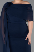 Long Navy Blue Chiffon Plus Size Evening Dress ABU5419