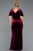 Burgundy Short Sleeve Slit Long Velvet Plus Size Evening Dress ABU4317