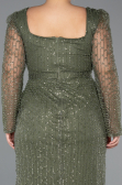 Long Olive Drab Beaded Plus Size Evening Dress ABU5433