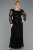 Long Black Beaded Plus Size Evening Dress ABU5433