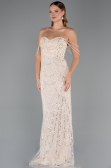 Long Beige Beaded Evening Dress ABU5477