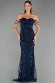Long Navy Blue Beaded Evening Dress ABU5477