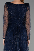 Midi Navy Blue Beaded Cocktail Dress ABK2469