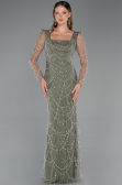 Olive Drab Long Beaded Plus Size Engagement Dress ABU4761