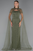 Long Olive Drab Beaded Evening Dress ABU5483