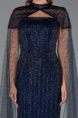 Long Navy Blue Beaded Evening Dress ABU5483