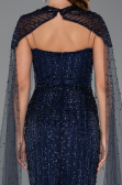 Long Navy Blue Beaded Evening Dress ABU5483