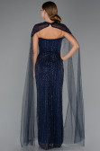 Long Navy Blue Beaded Evening Dress ABU5483