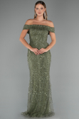 Long Olive Drab Beaded Evening Dress ABU5492