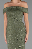 Long Olive Drab Beaded Evening Dress ABU5492