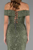 Long Olive Drab Beaded Evening Dress ABU5492