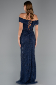 Long Navy Blue Beaded Evening Dress ABU5492