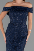 Long Navy Blue Beaded Evening Dress ABU5492