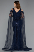 Long Navy Blue Beaded Evening Dress ABU5497