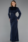 Long Navy Blue Plus Size Hijab Dress ABU5502