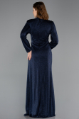 Long Navy Blue Plus Size Hijab Dress ABU5502