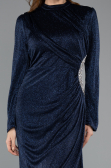 Long Navy Blue Plus Size Hijab Dress ABU5502