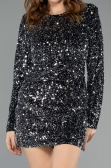 Mini Black-Silver Sequined Velvet Party Dress ABK2477