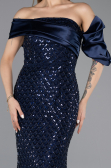 Long Navy Blue Scaly Evening Dress ABU5529