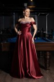 Long Burgundy Satin Evening Dress ABU5530
