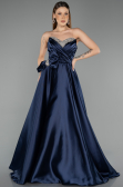 Long Navy Blue Satin Evening Dress ABU5541